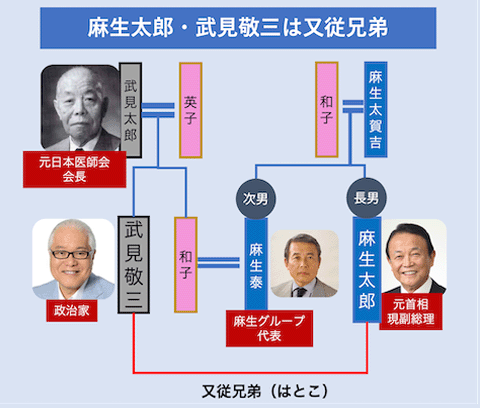 麻生太郎と武見敬三の関係図