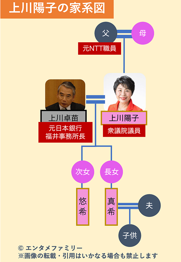 上川陽子の家系図（家族構成）