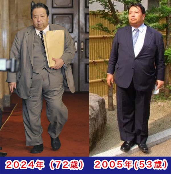 村上誠一郎の2005年（53歳）と2024年（72歳）写真比較（太っている）