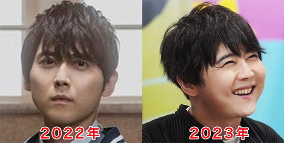 2022年と2023年の写真比較の梶裕貴さん（ほっぺたが丸い・顔がパンパン）